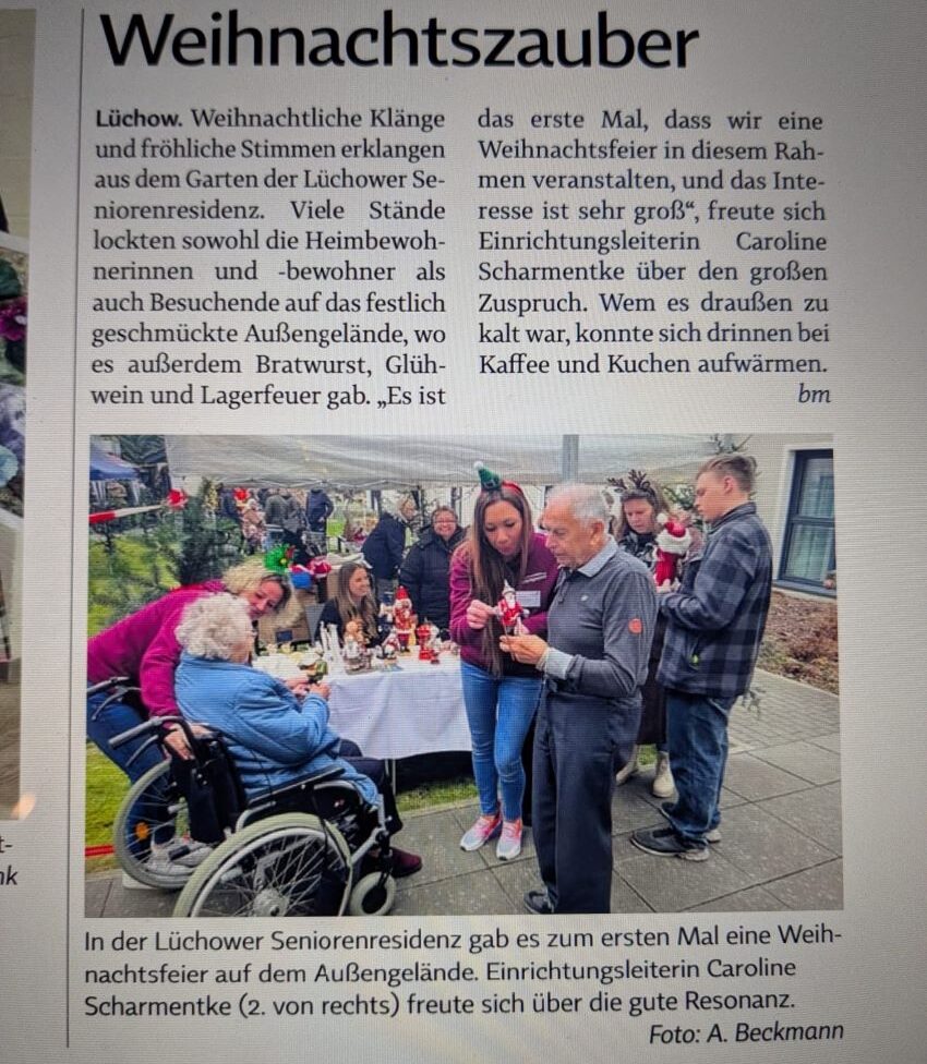Zeitungsbericht über unsere Seniorenresidenz Lüchow